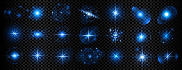 Free Vector blue transparent light sparkles and lens flares big set