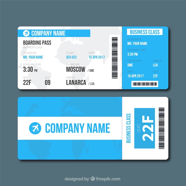 Free vector blue and white boarding pass in flat design