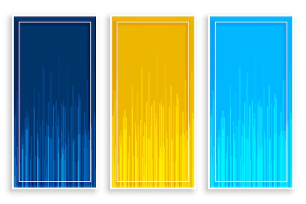 Free Vector blue yellow vertical banners with lines set