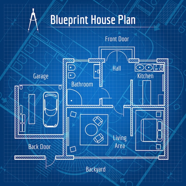 Free Vector blueprint house plan. design architecture home, drawing structure and plan. vector illustration