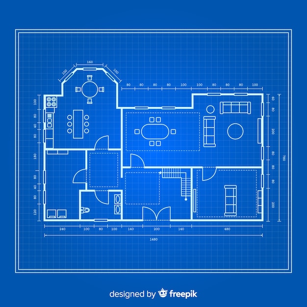 Free Vector blueprint of a house top view