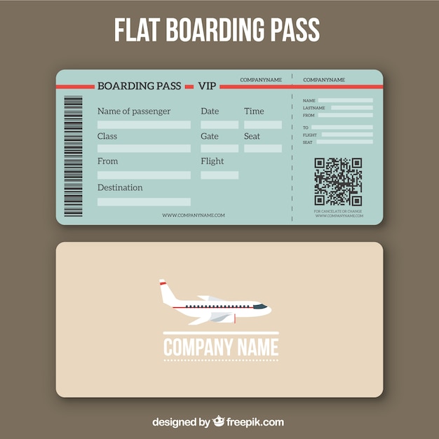 Free vector boarding pass template with qr code in flat design