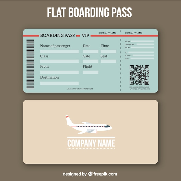 Boarding pass template with qr code in flat design