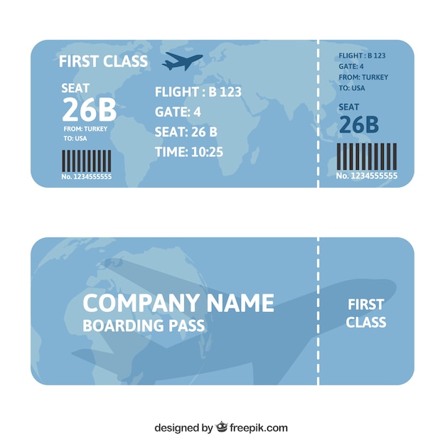 Boarding pass with map and airplane background