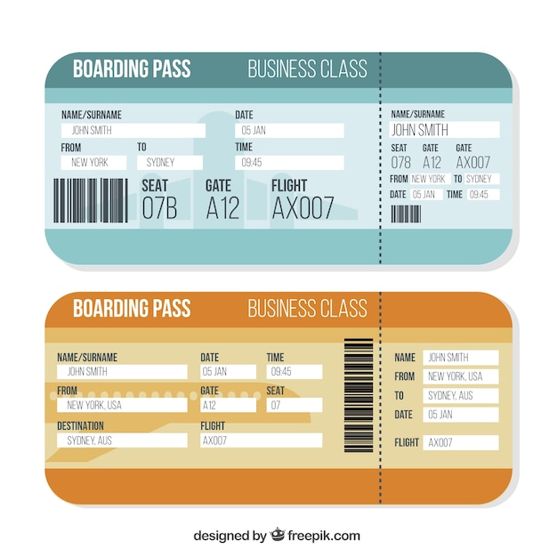 Free vector boarding passes in blue and orange tones