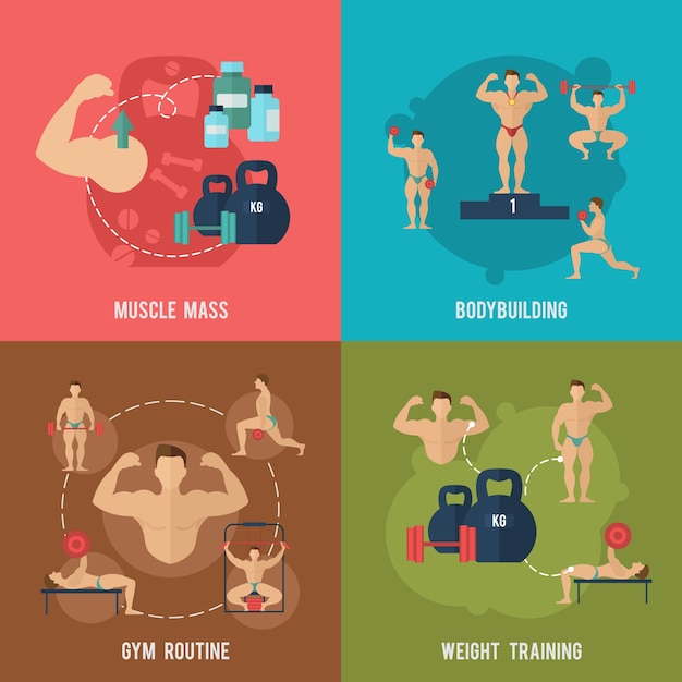 Free Vector bodybuilding flat set