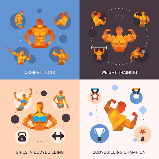 Free Vector bodybuilding polygonal set