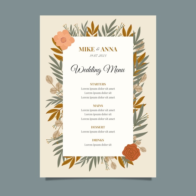 Boho frame wedding menu template