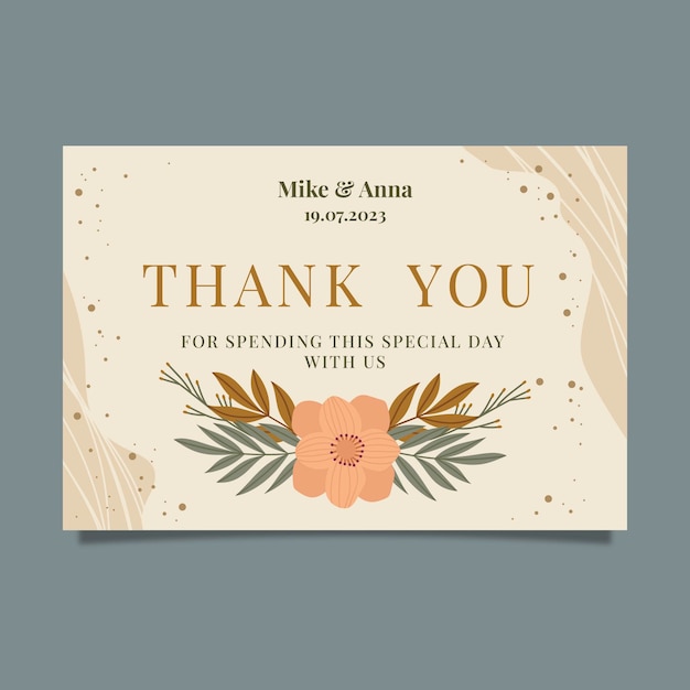 Boho frame wedding thank you note template