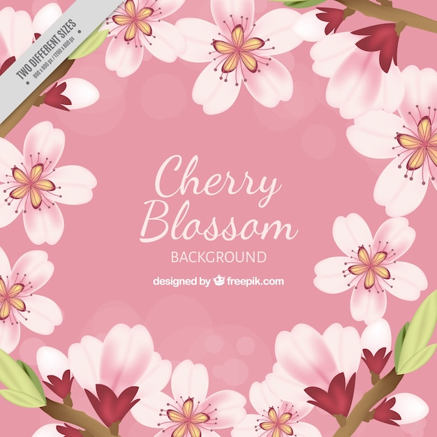 Free vector bokeh background with decorative cherry blossoms