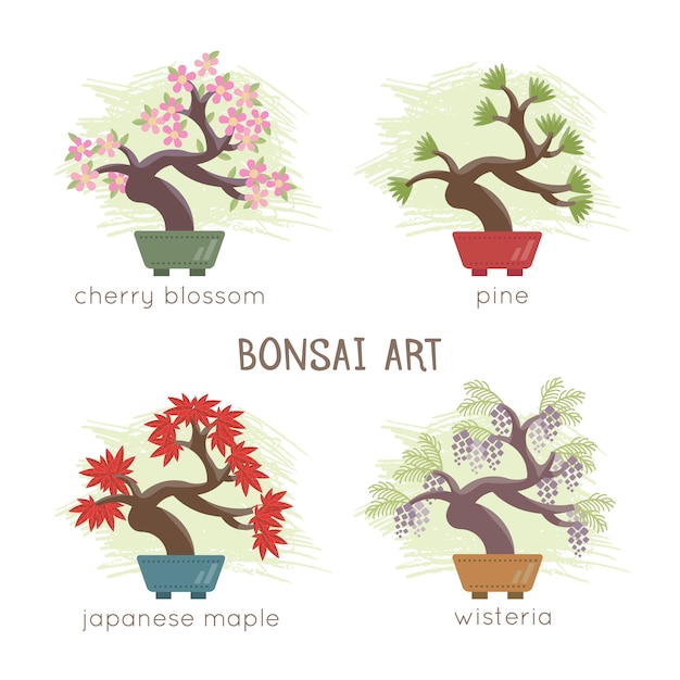 Free Vector bonsai design collection