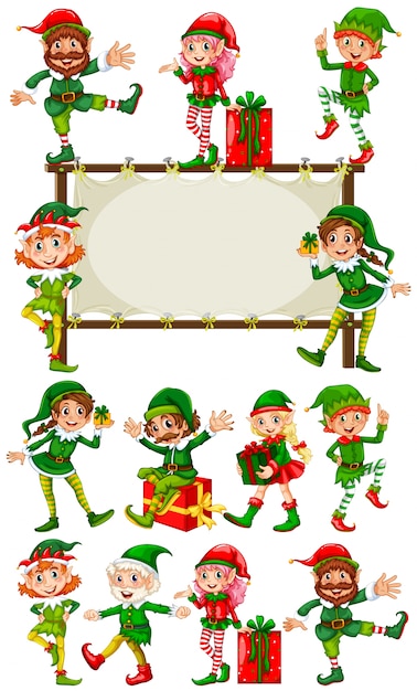Free vector border template with christmas elves