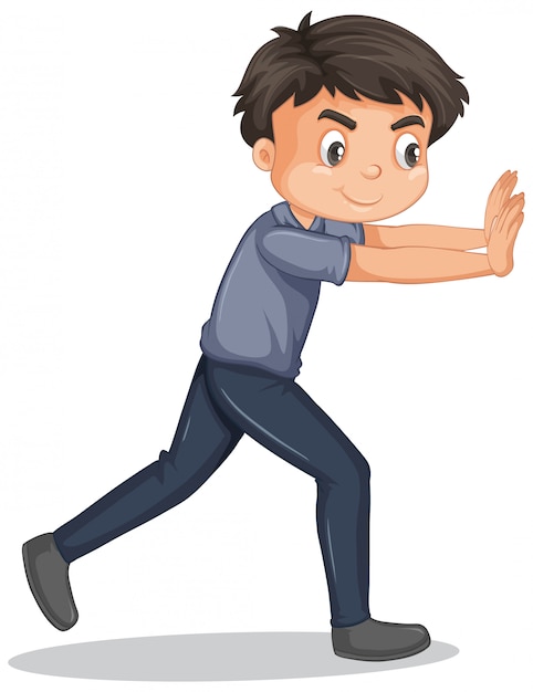 Free Vector boy in gray shirt pushing the wall