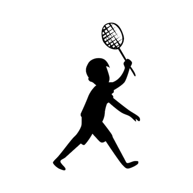 Free Vector boy playing badminton style silhouette logo