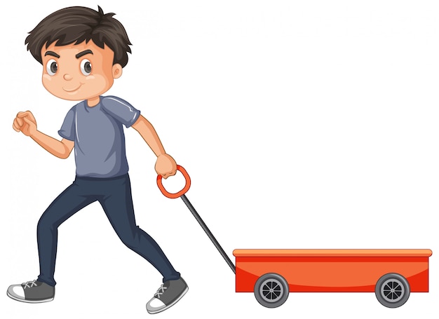 Free Vector boy pulling red wagon isolated