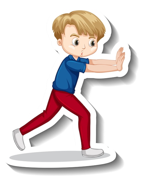 Free Vector boy pushing something cartoon character