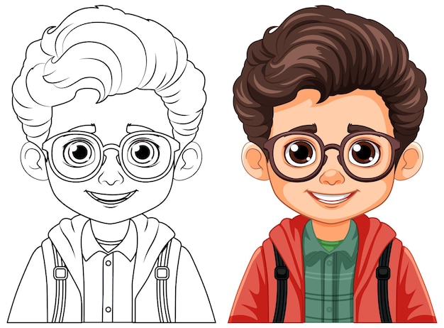 Free Vector boy with brown hair and brown eyes outline for coloring