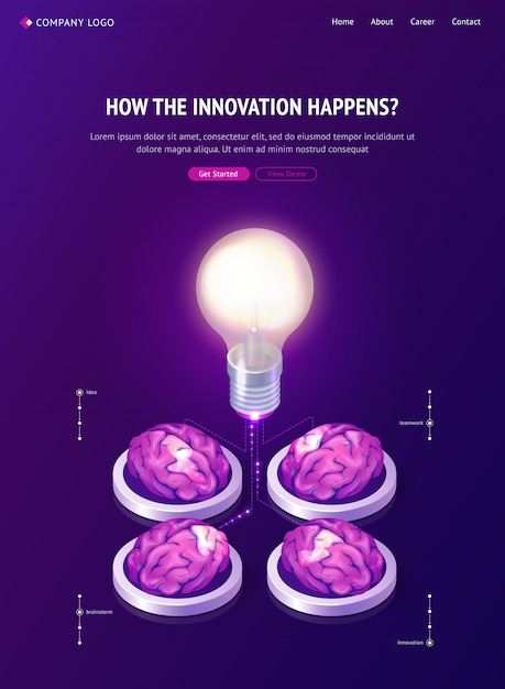 Free Vector brainstorm idea isometric landing page, web 