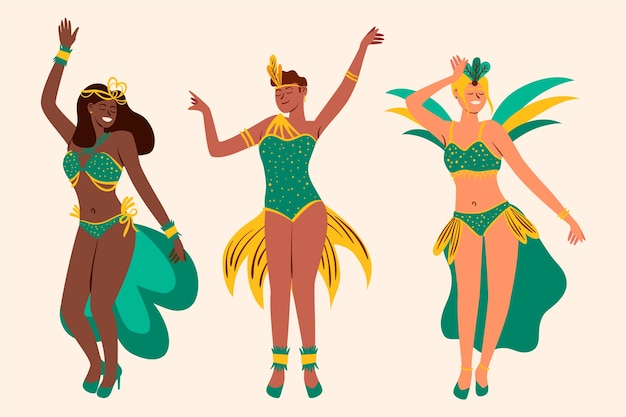 Free Vector brazilian carnival dancers set