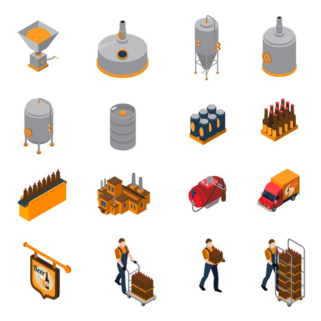  Brewery Isometric Icons Set 