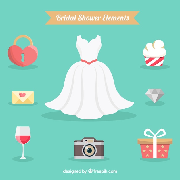 Free Vector bridal shower elements in flat design