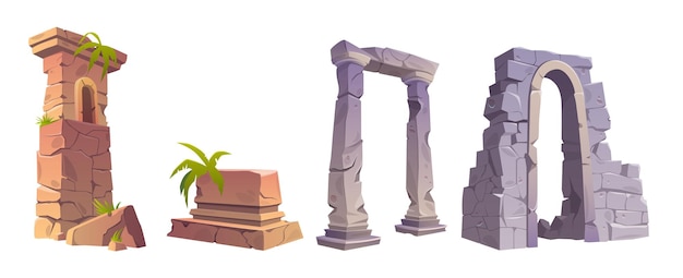 Free Vector broken ruins of ancient stone buildings