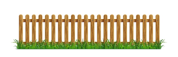 Free vector brown wooden picket fence with green grass