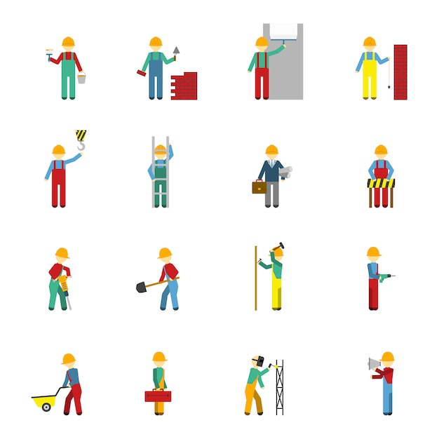 Builders Flat Icon Set 