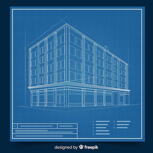 Free vector building design with 3d blueprint concept