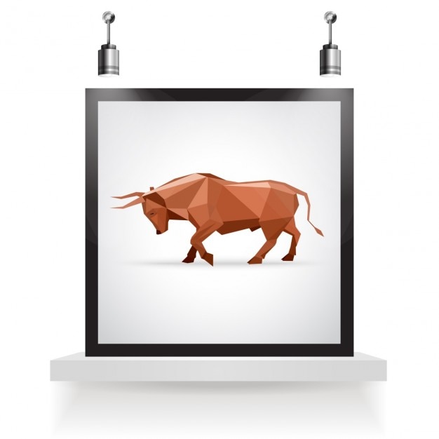 Free vector bull origami design in a frame
