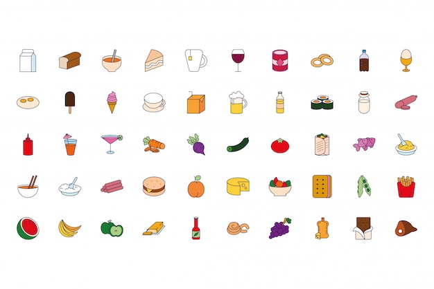 bundle of food and drinks icons 