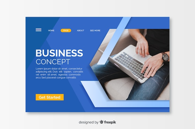 Free Vector business concept landing page with picture