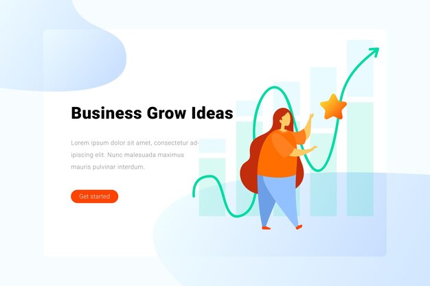 Business Grow Ideas concept Woman catches star on chart background  Flat illustration