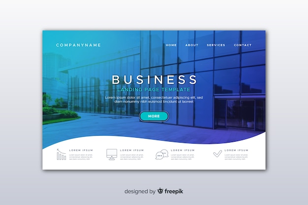 Free vector business landing page template with photo