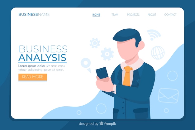 Free Vector business landing page with analysis