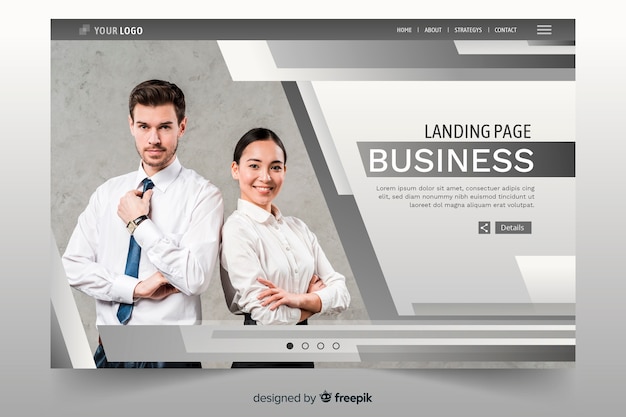 Free Vector business landing page with lines and photo