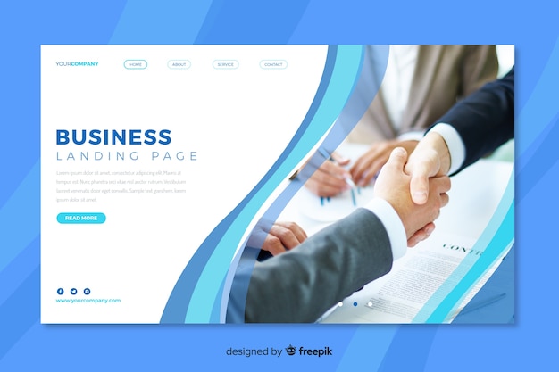 Free vector business landing page with photo