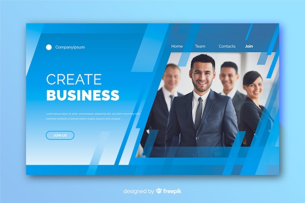 Free Vector business landing page with photo