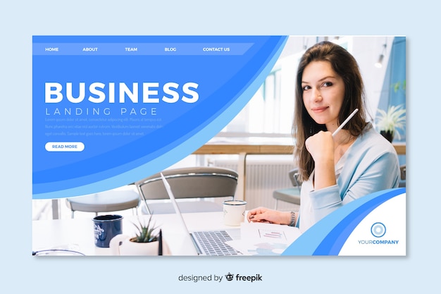 Free vector business landing page with photo