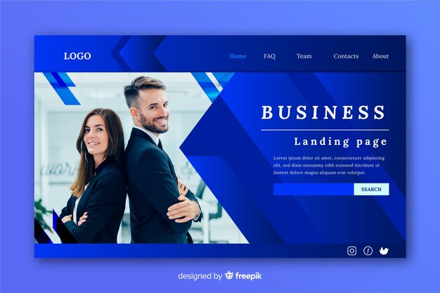 Business landing page with photo