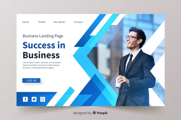 Free vector business landing page with photo