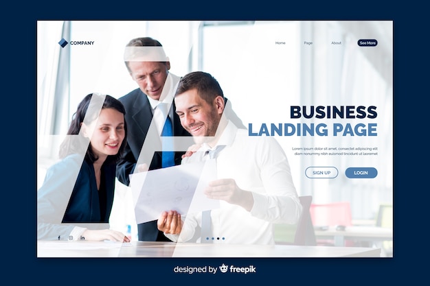 Free vector business landing page with photo