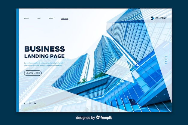 Free Vector business landing page with photo