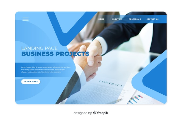 Free Vector business landing page with photo