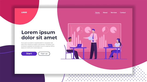 Free vector business leader instructing workgroup landing page template