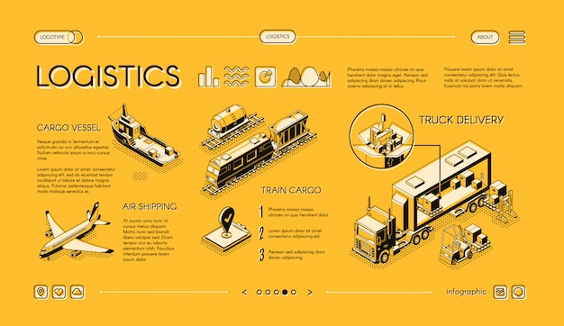 Free Vector business logistics isometric web banner, swipe landing page template with truck delivery