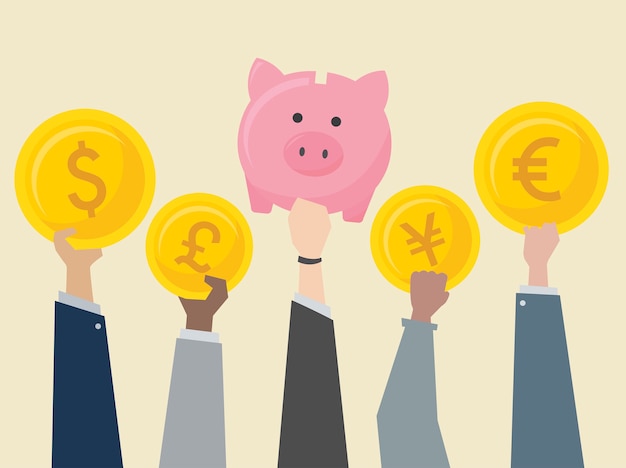 Free Vector business people holding currencies illustration