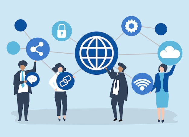 Free Vector business people with connection icons