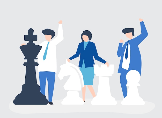 Free Vector business people with giant chess pieces