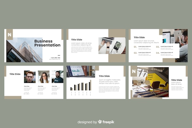 Free Vector business presentation slides with photo